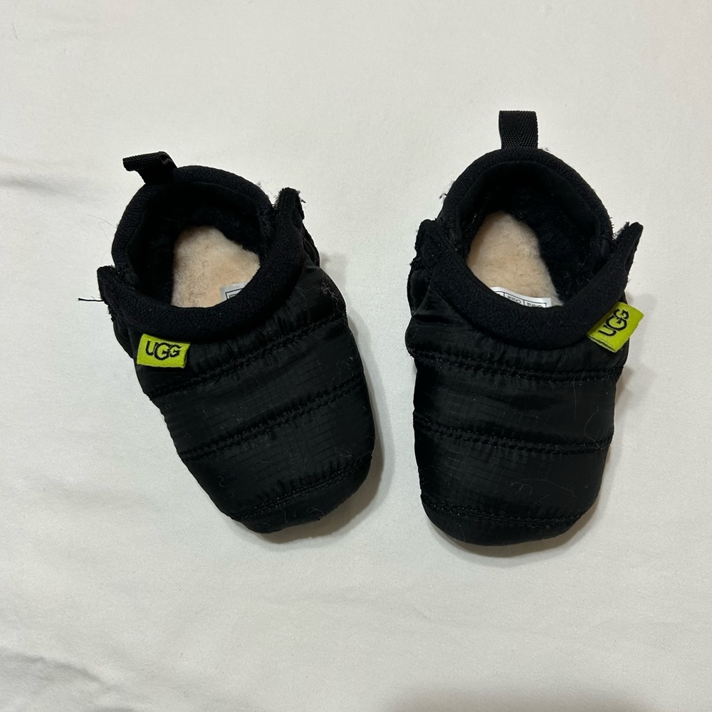 UGG baby boy shoes with Velcro closure, black.
